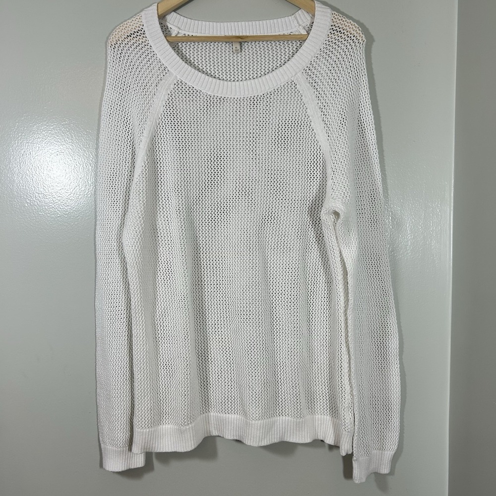 Talbots Open Knit Long Sleeve White 100% Cotton Sweater Women's XL Beach